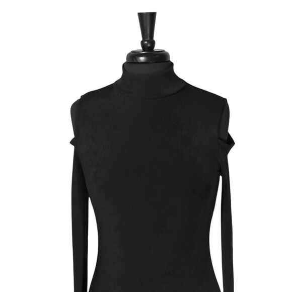 Chicos Travelers Black Cold Shoulder Stretch Long Sleeve Midi Womens Dress 0 S/4 - Picture 7 of 10